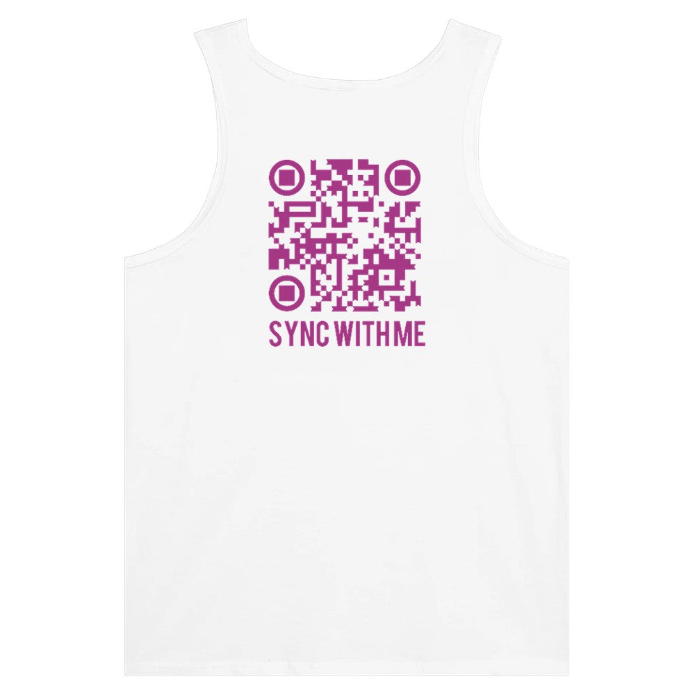 stomp ravewear - RaveLink Custom QR Code - Unisex tank top - white with pink QR code on the back
