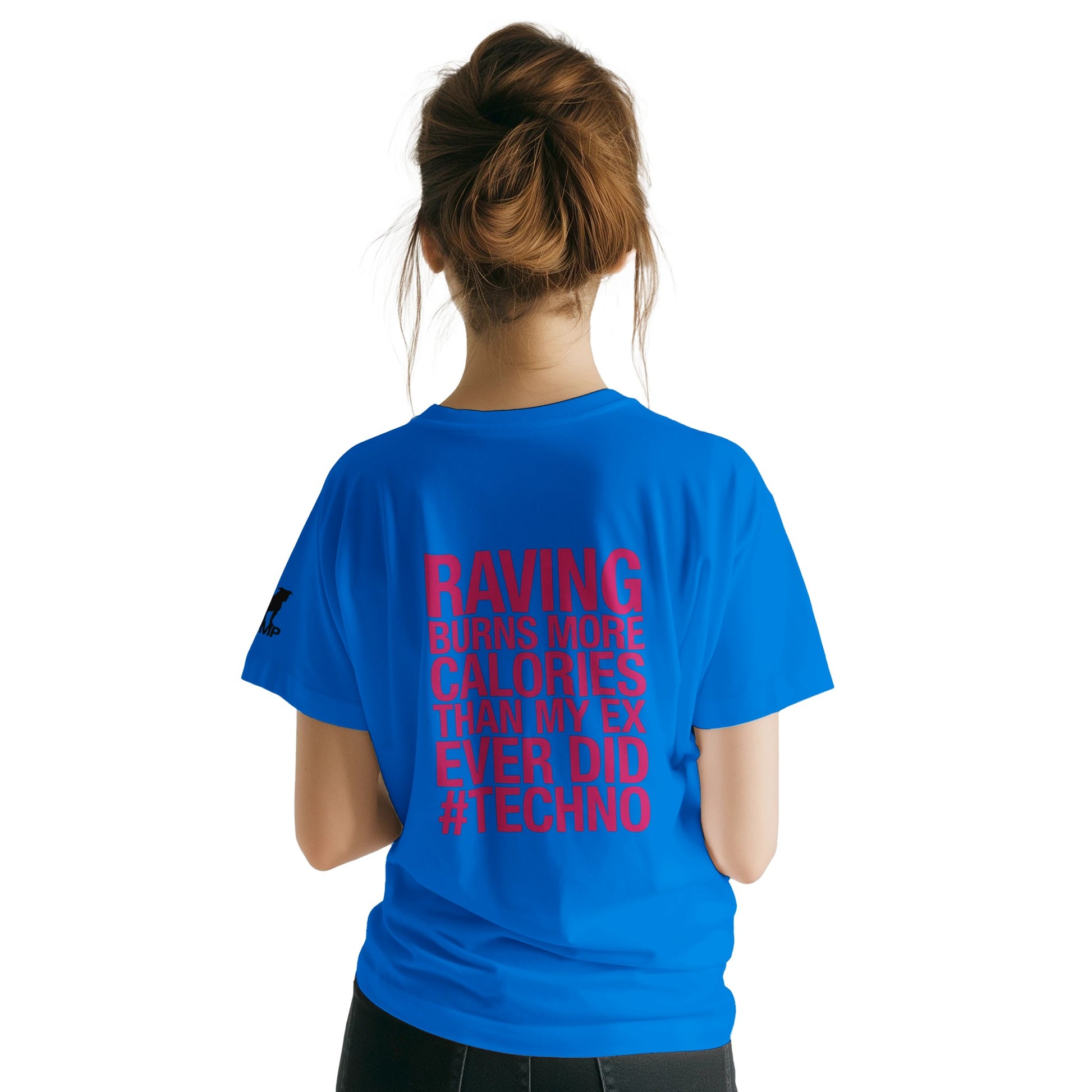 Unisex Blue tshirt for Adults – Music Festival Streetwear Rave Clothing – Techno, EDM, DJ Shirt - raving burns more calories than my ex ever did print
