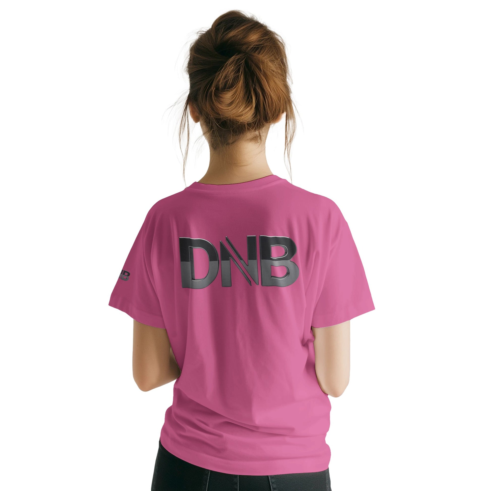 Unisex Pink tshirt for Adults – Music Festival Streetwear Rave Clothing – Techno, EDM, DJ Shirt - drum and bass in silver print