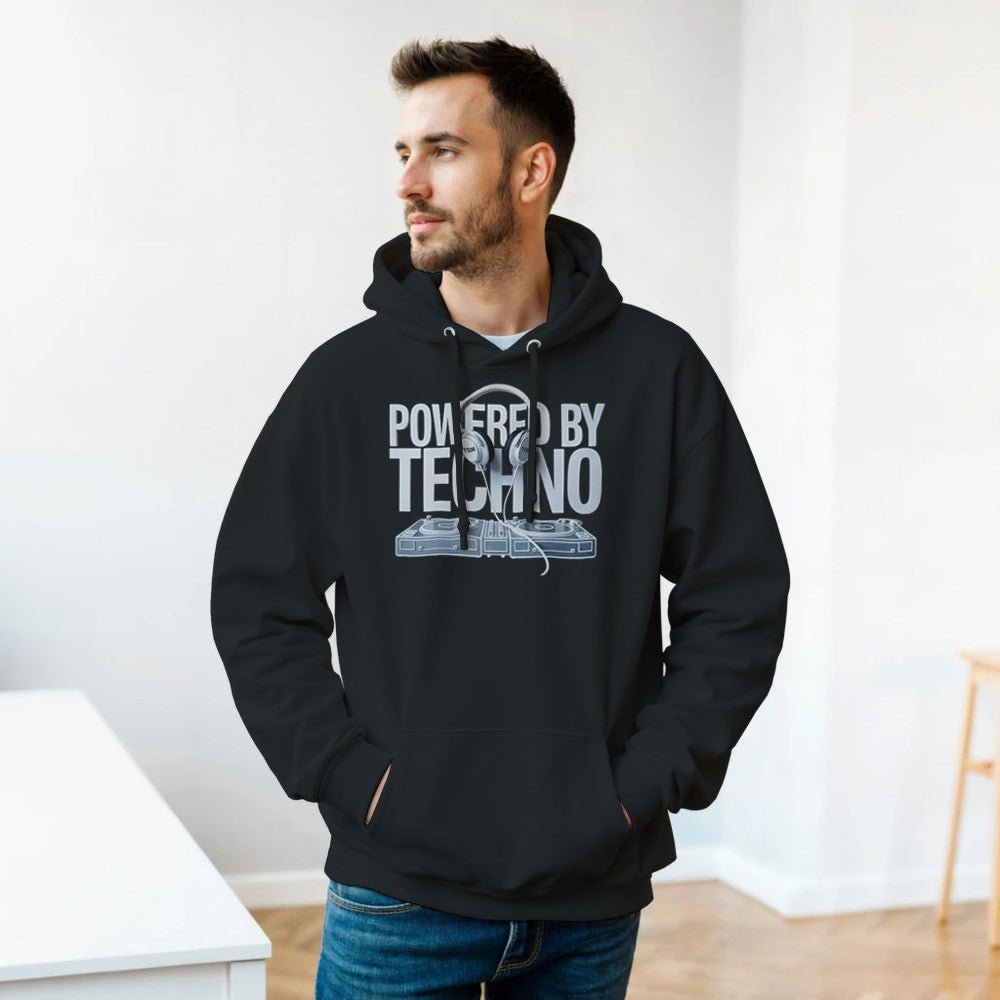 Stomp - Powered By Techno - Unisex Hoodie - print on the front - Black