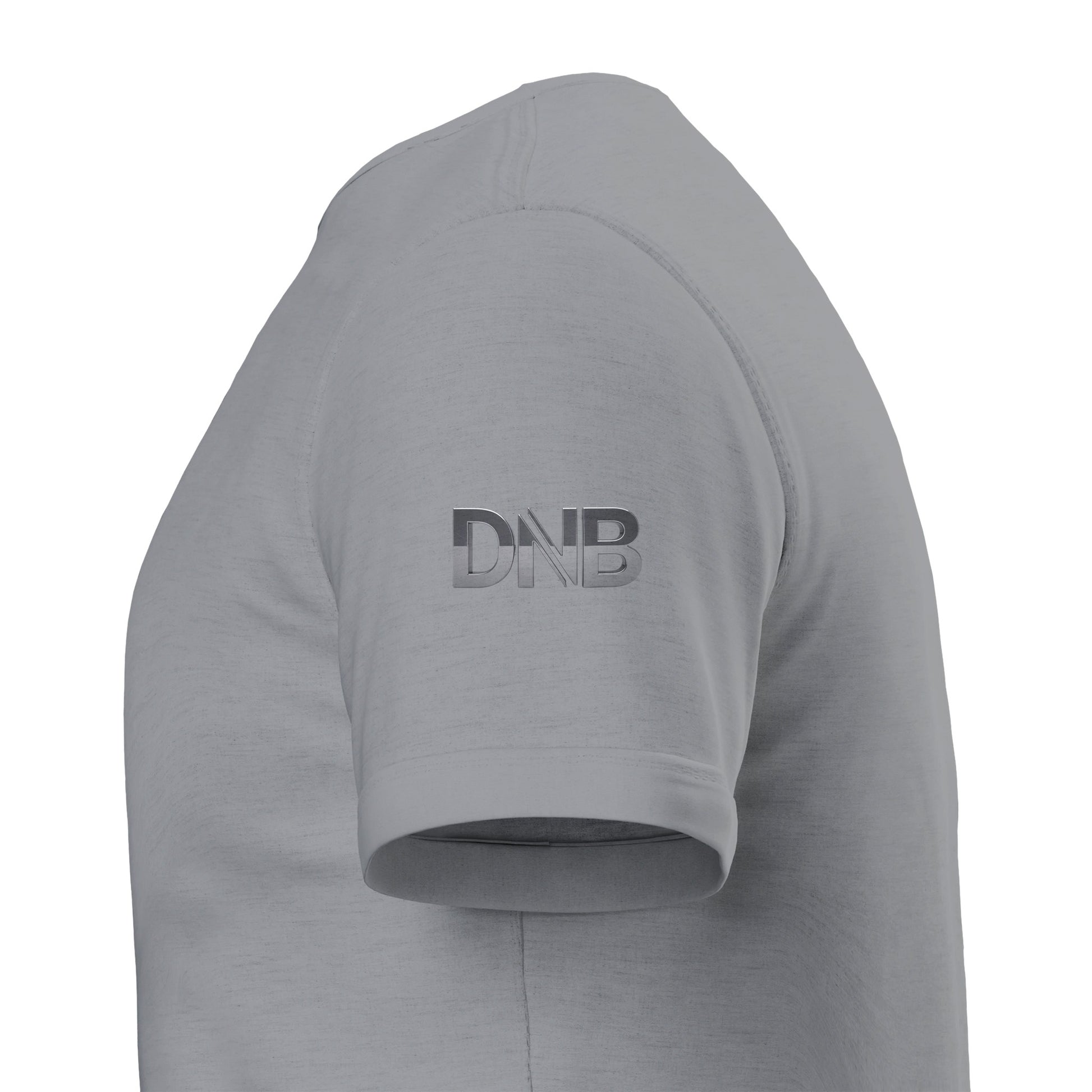 Gray t-shirt with 'DNB' logo on a white background