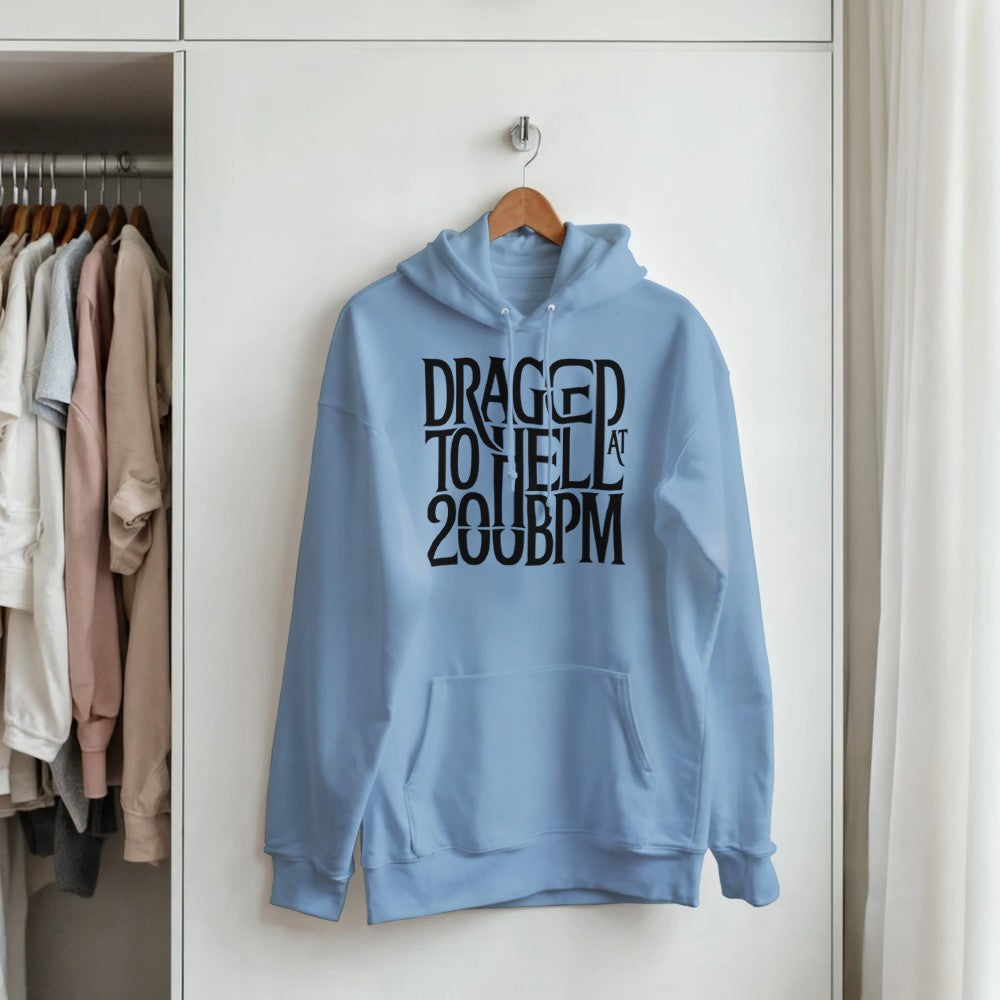 dragged to hell at 200bpm - Unisex rave hardcore hoodie - light blue