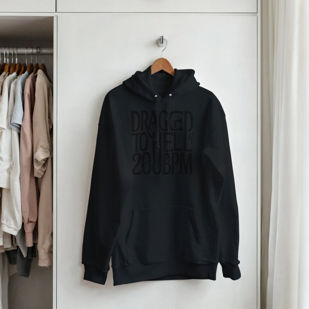 dragged to hell at 200bpm - Unisex rave hardcore hoodie - black