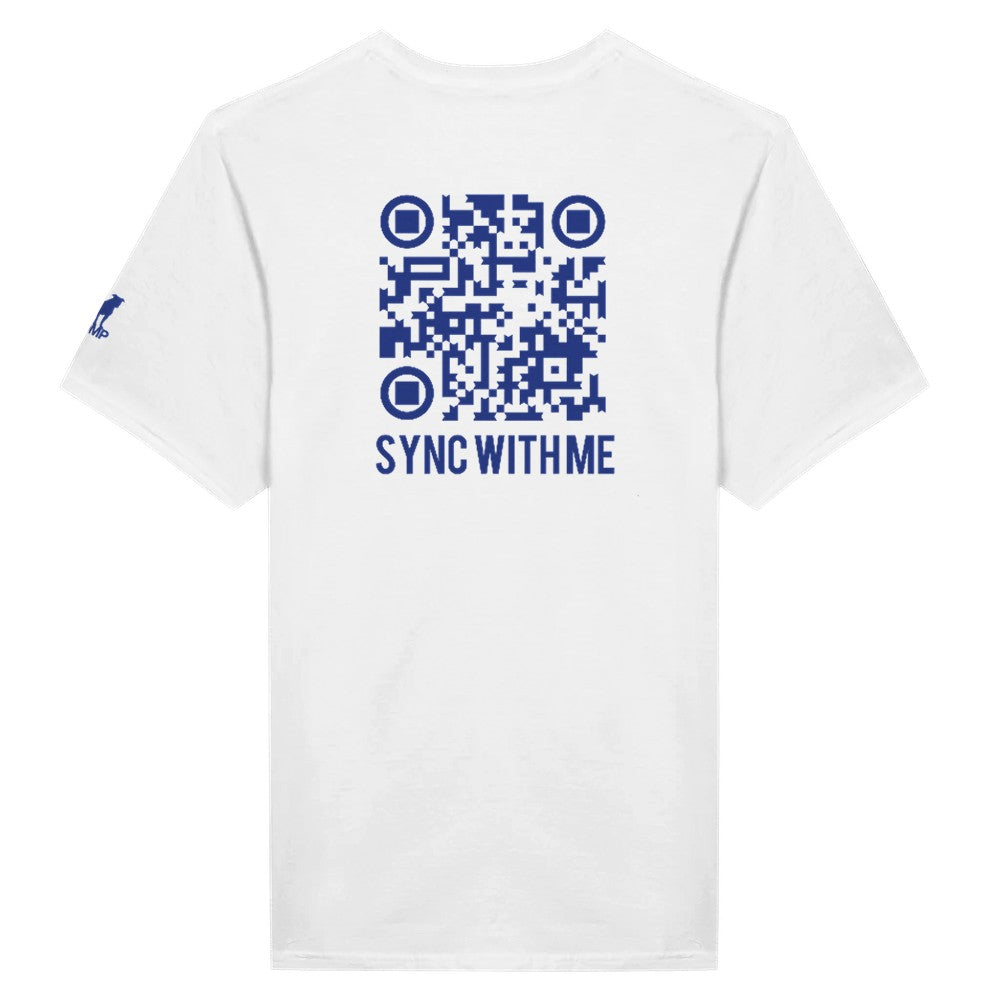 stomp ravewear - RaveLink Custom QR Code - Unisex t-shirt - white with blue QR code on the back