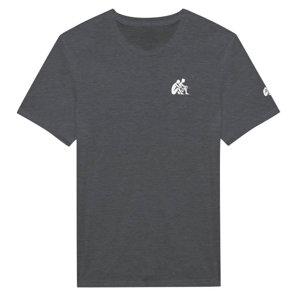 Unisex Grey T-shirt for Adults – Music Festival Streetwear Rave Clothing – Techno, EDM, DJ Shirt -  an image of a head made of puzzle pieces and the #give me a tap print