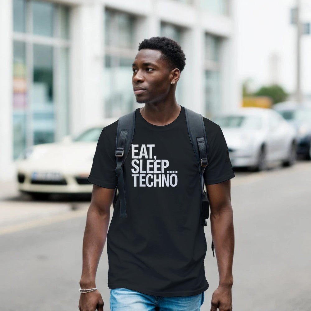 EAT SLEEP TECHNO - TECHNO RAVE UNISEX TSHIRT - BLACK