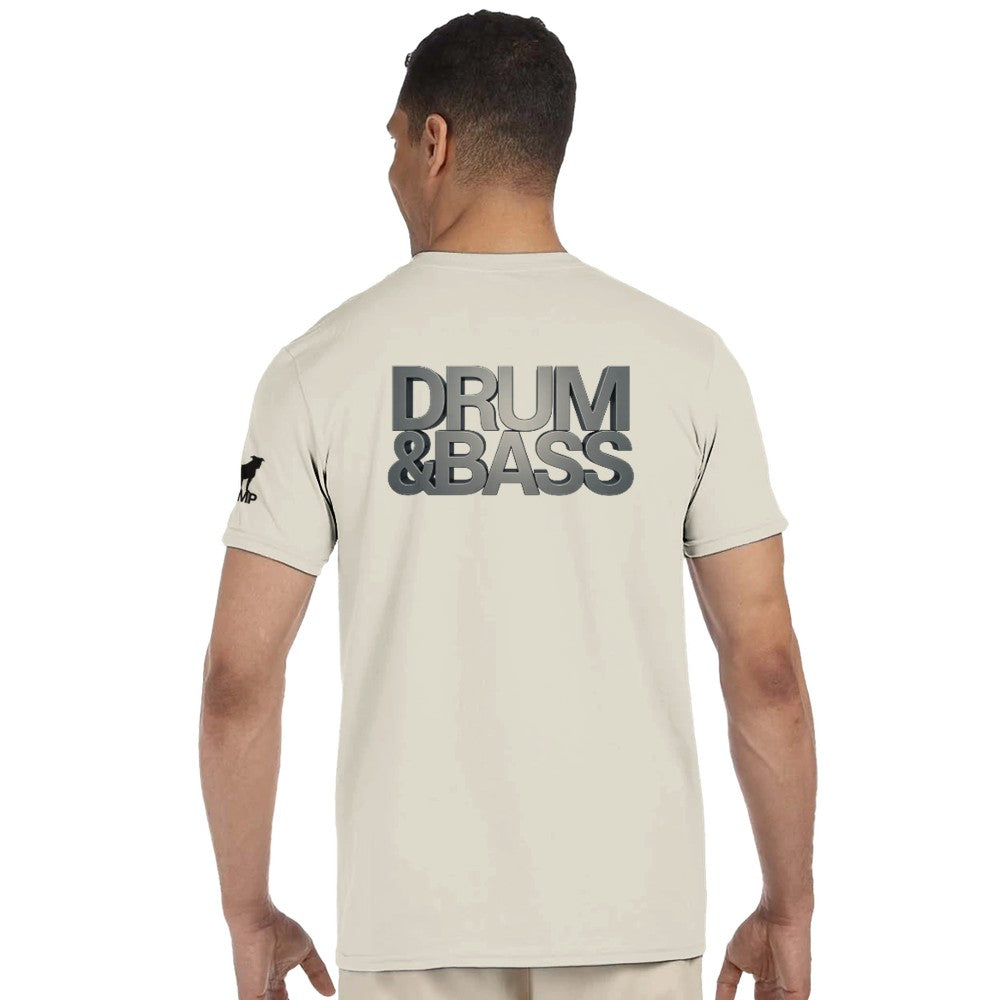 Unisex Beige tshirt for Adults – Music Festival Streetwear Rave Clothing – Techno, EDM, DJ Shirt - drum and bass in silver print