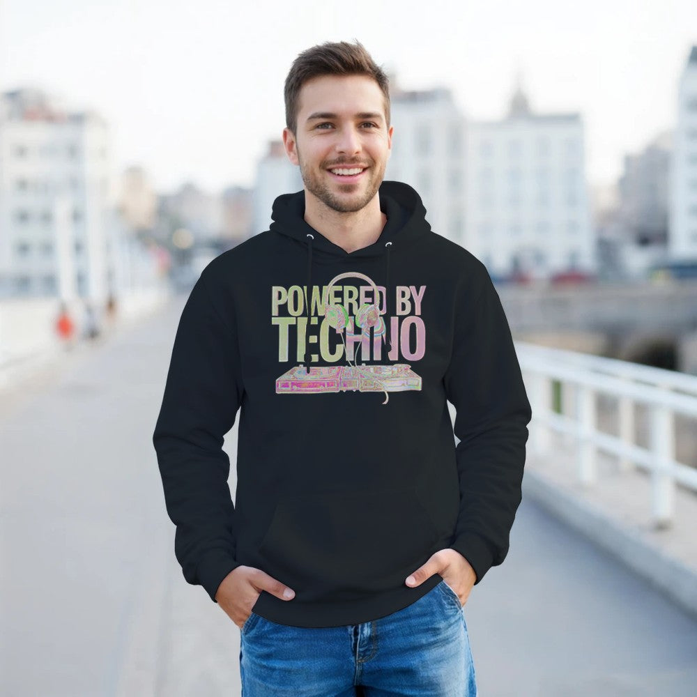 Stomp - Powered By Techno - Unisex Hoodie - print on the fron - Black