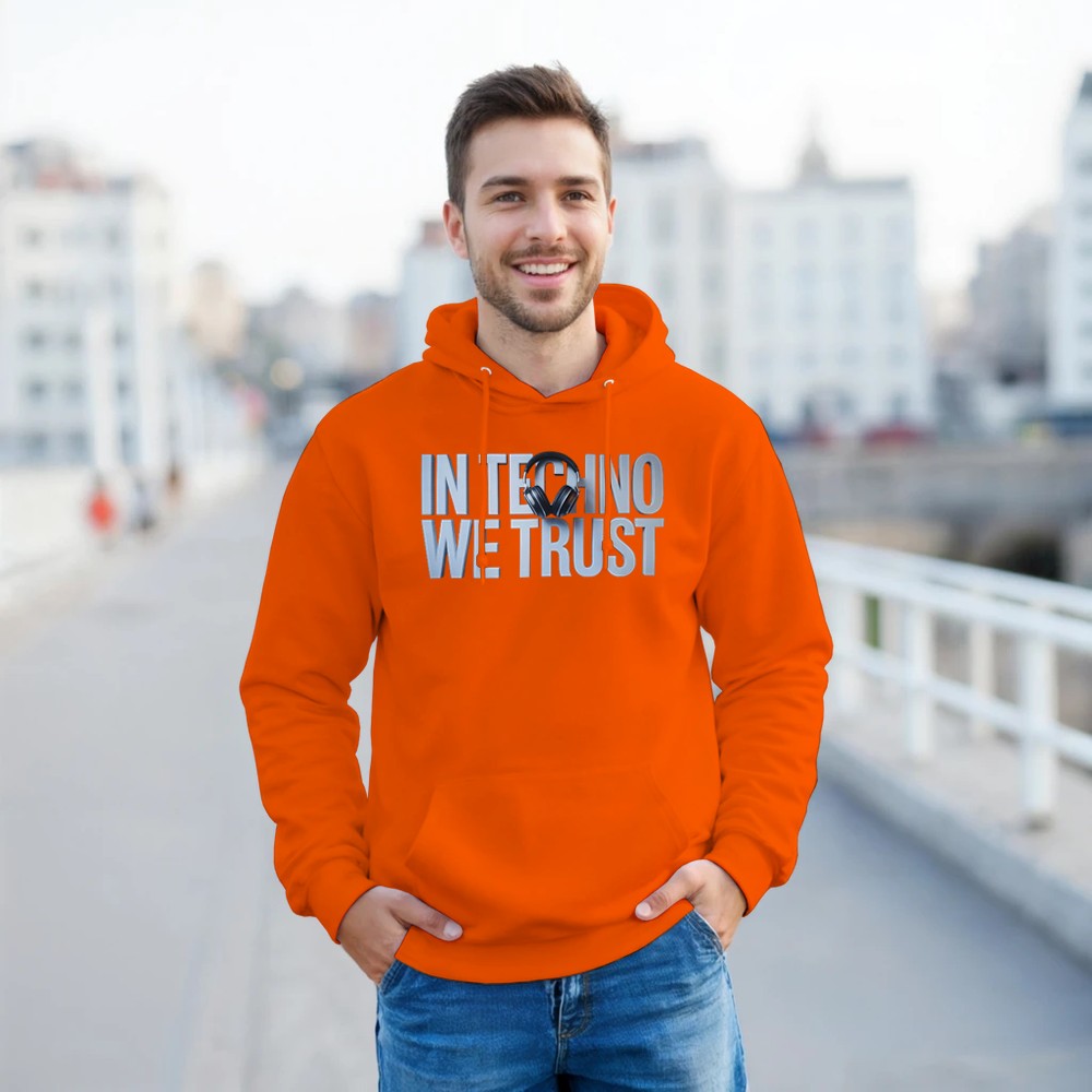 In techno we trust - Unisex Hoodie - print on the front - Orange