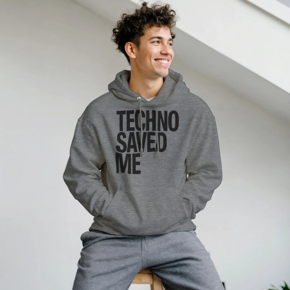 TECHNO SAVED ME - UNISEX TECHNO RAVE HOODIE - GREY