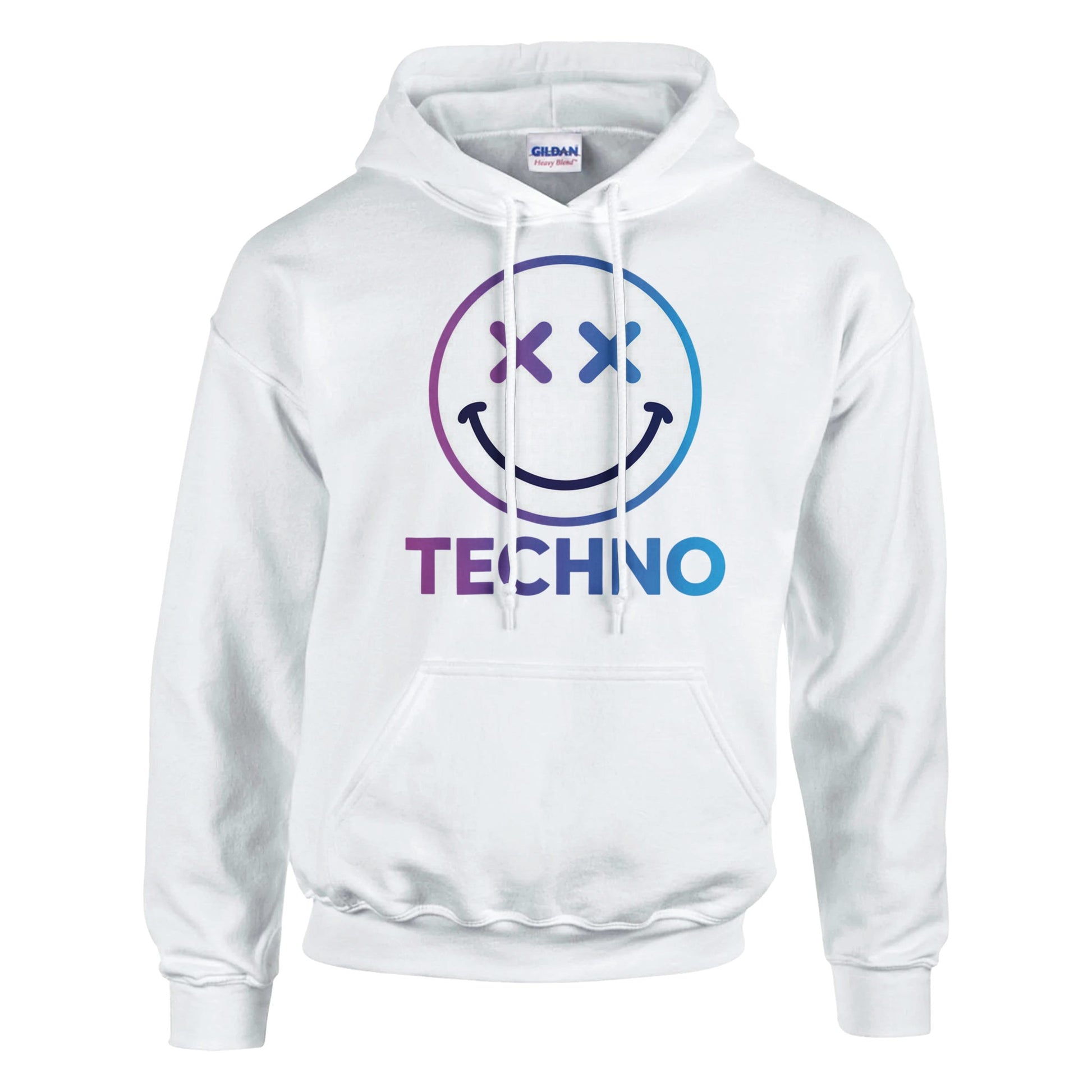 Techno smiley unisex hoodie cross eyes White front view