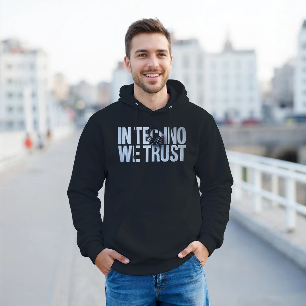 Stomp - In techno we trust - Unisex Hoodie - print on the front - Black