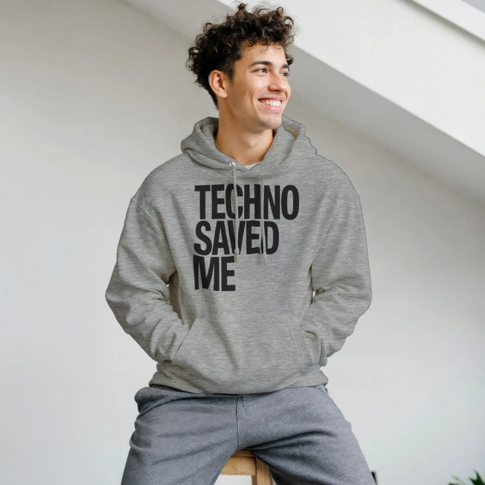 TECHNO SAVED ME - UNISEX TECHNO RAVE HOODIE - LIGHT GREY