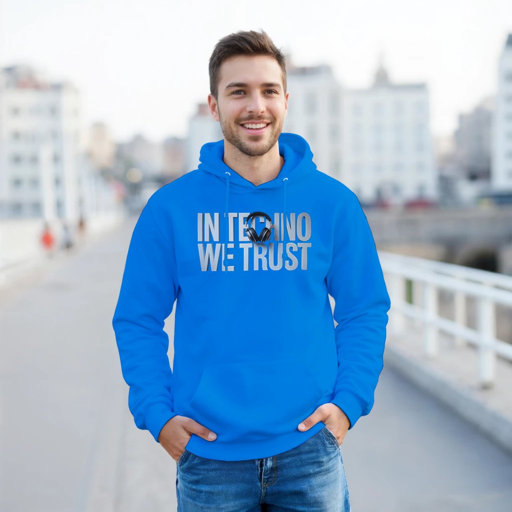 Stomp - In techno we trust - Unisex Hoodie - print on the front - Blue