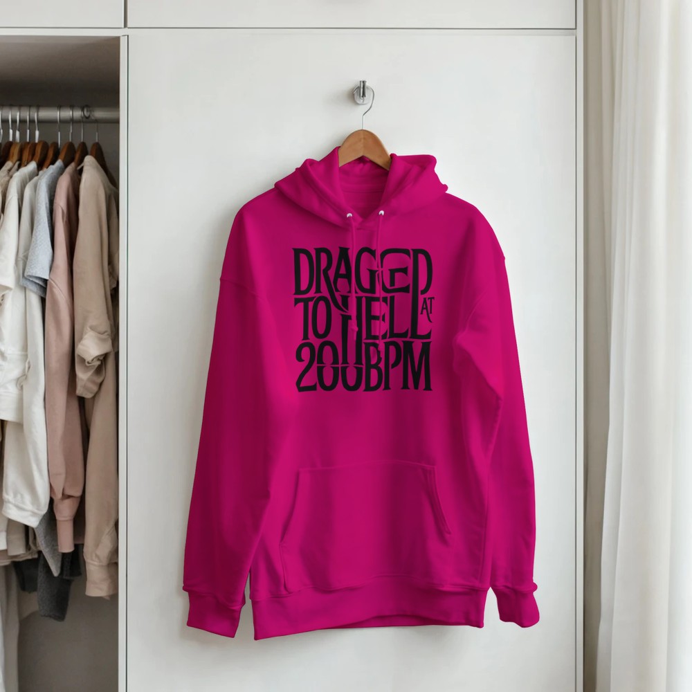 dragged to hell at 200bpm - Unisex rave hardcore hoodie - pink
