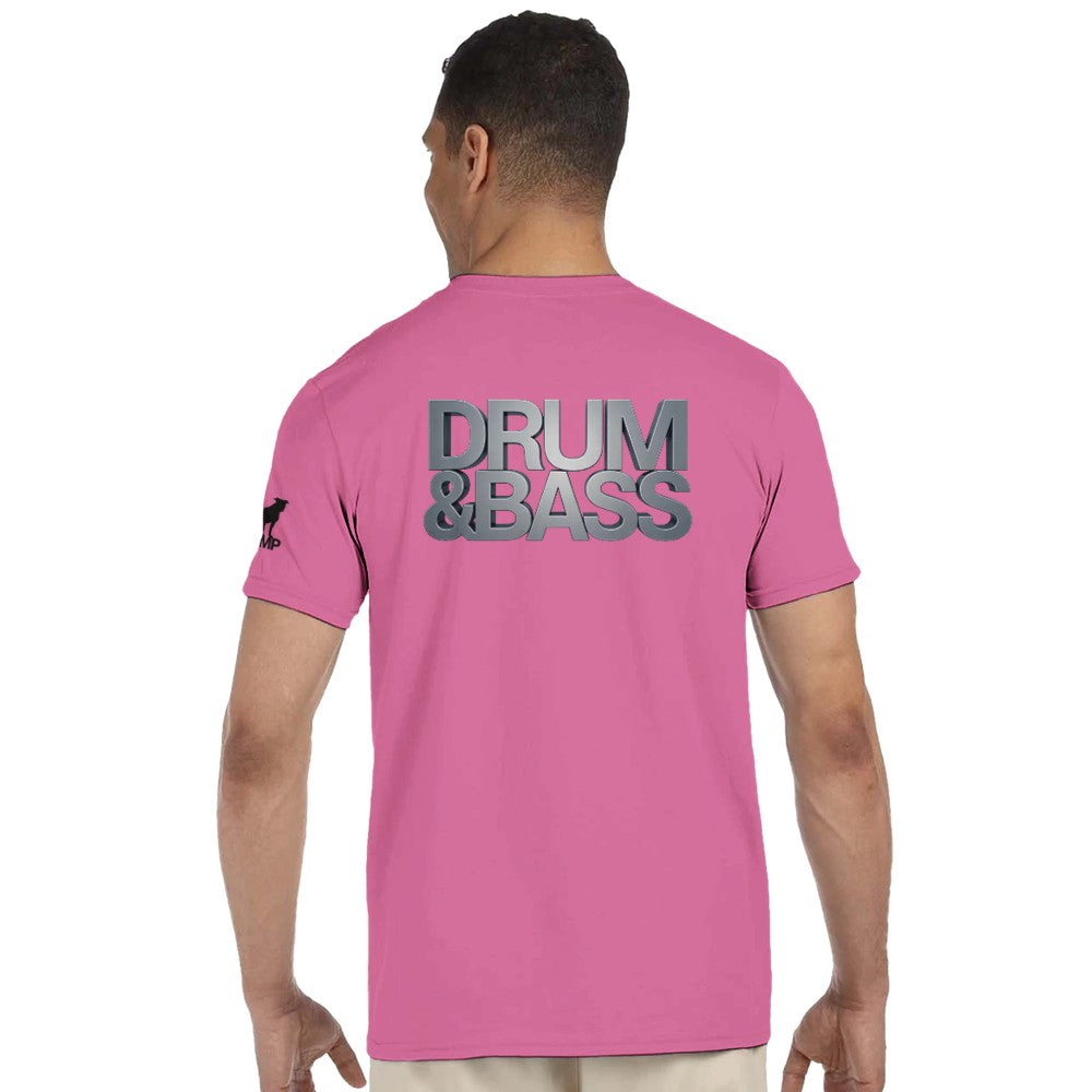 Unisex Pink tshirt for Adults – Music Festival Streetwear Rave Clothing – Techno, EDM, DJ Shirt - drum and bass in silver print
