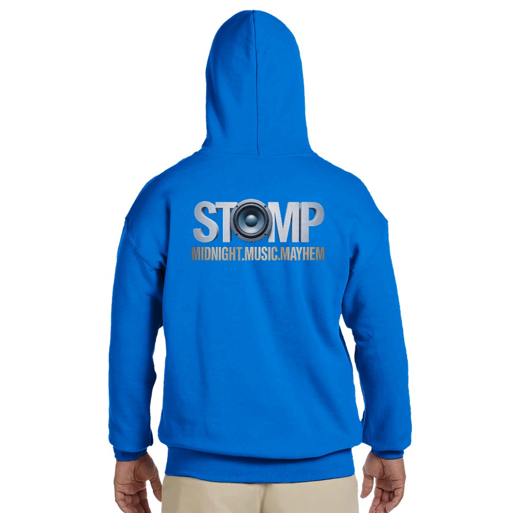 Unisex Dark Blue hoodie for Adults – Music Festival Streetwear Rave Clothing – Techno, EDM, DJ Shirt - stomp midnight music mayhem print on the back