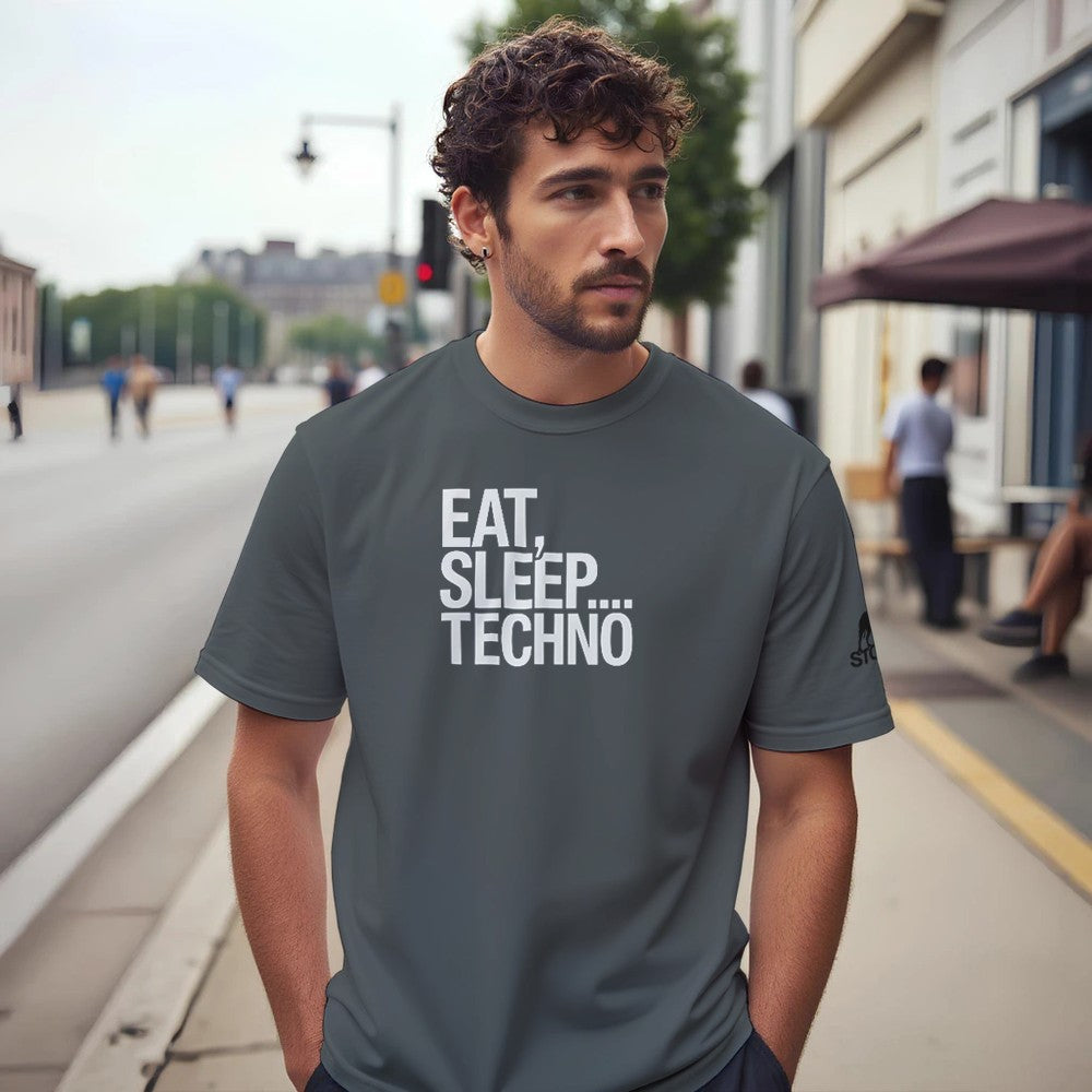 EAT SLEEP TECHNO - TECHNO RAVE UNISEX TSHIRT - GREY