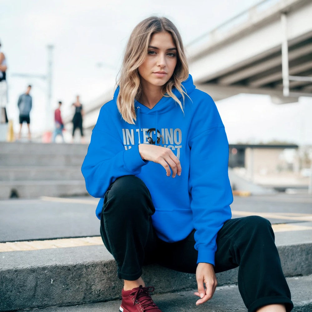 Stomp - In techno we trust - Unisex Hoodie - print on the front - Blue