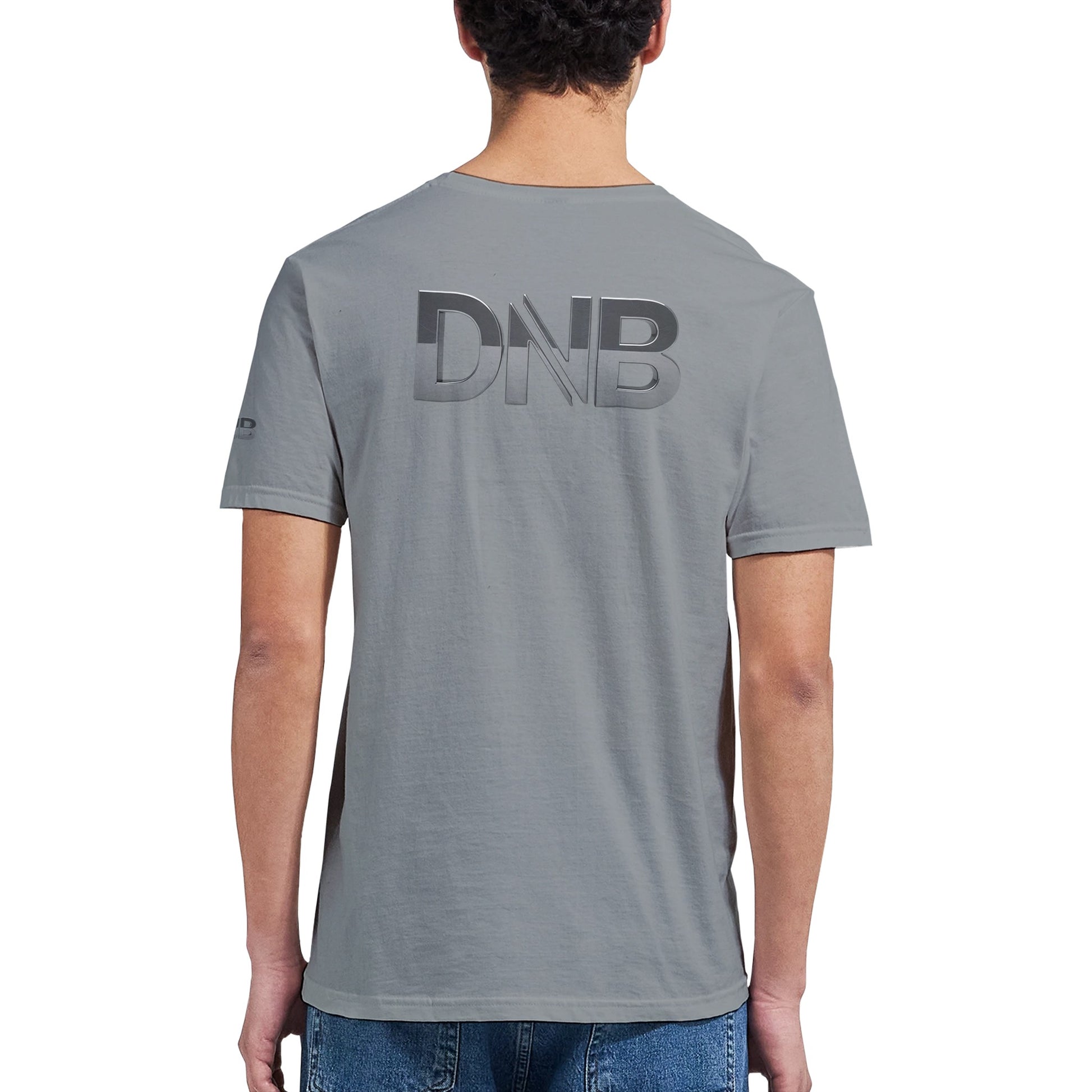 Unisex grey tshirt for Adults – Music Festival Streetwear Rave Clothing – Techno, EDM, DJ Shirt - drum and bass in silver print