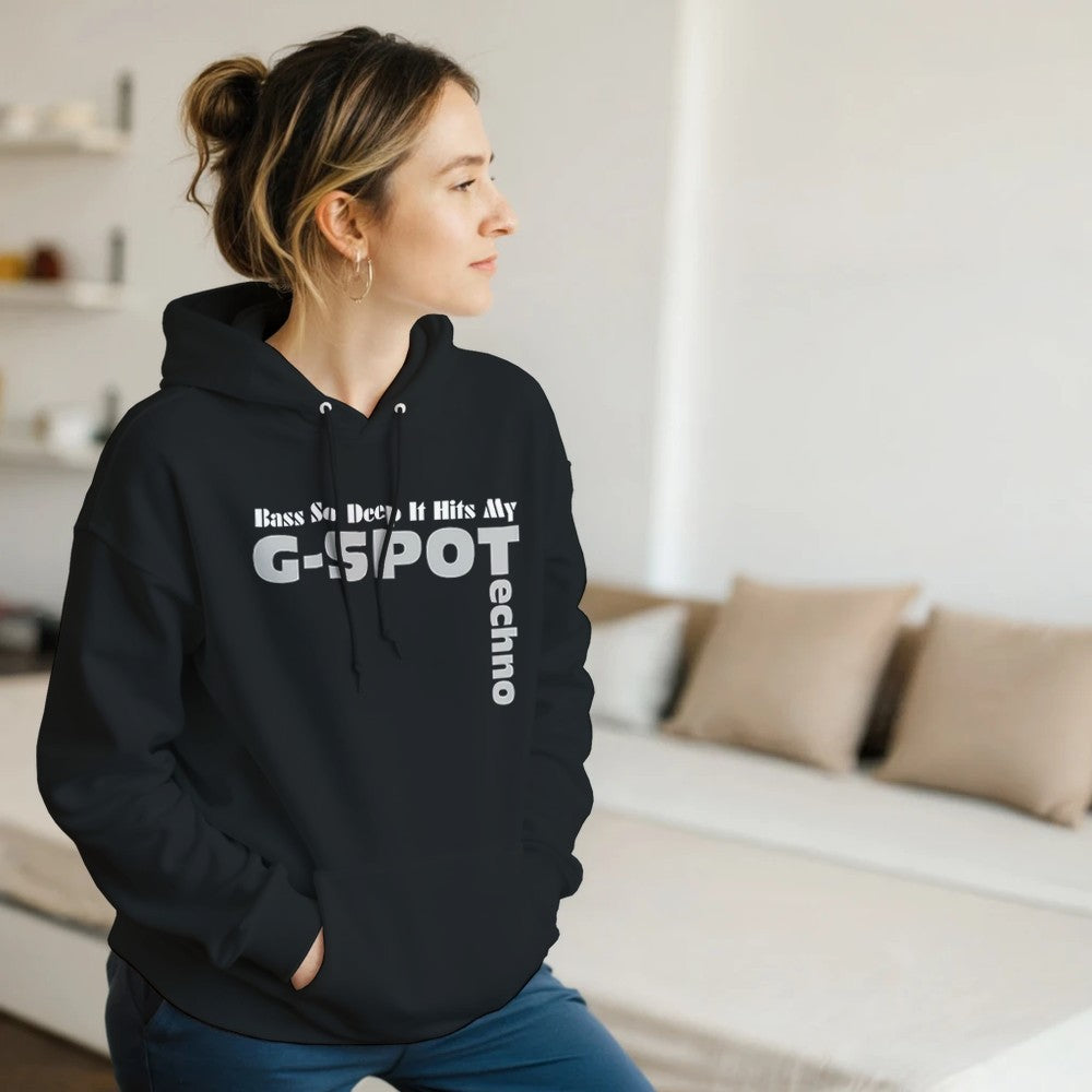 BASS SO LOW IT HITS MY G-SPOT - FEMALE TECHNO RAVE HOODIE - BLACK