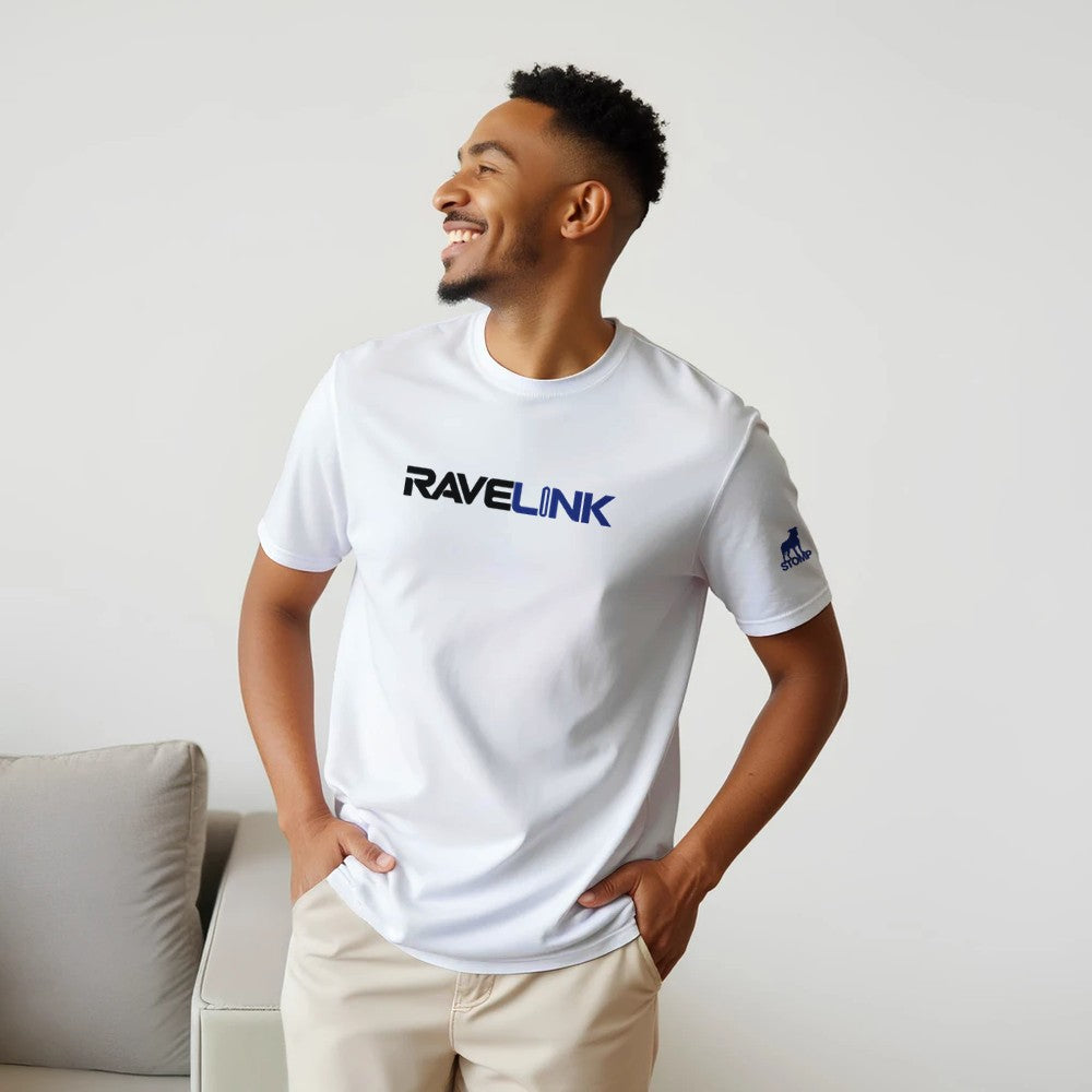 stomp ravewear - RaveLink Custom QR Code - Unisex t-shirt - white with blue QR code on the back