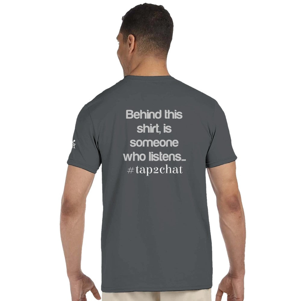 Unisex Grey T-shirt for Adults – Music Festival Streetwear Rave Clothing – Techno, EDM, DJ Shirt -  Behind this shirt is a someone who listens mental health print