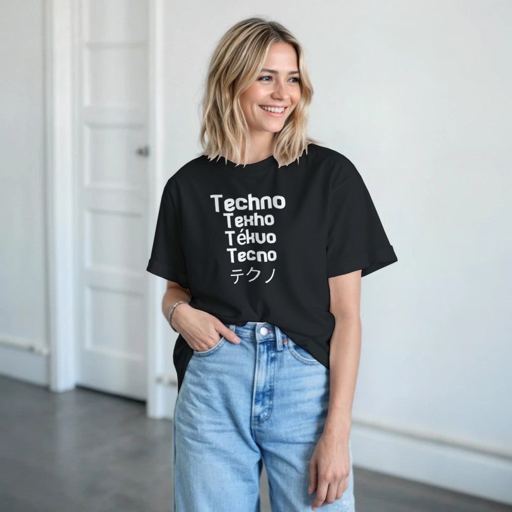 techno in different languages in a big bold white font - unsex t-shirt - black