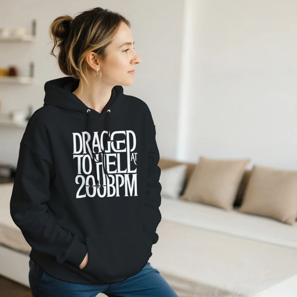 dragged to hell at 200bpm - Unisex rave hardcore hoodie - black