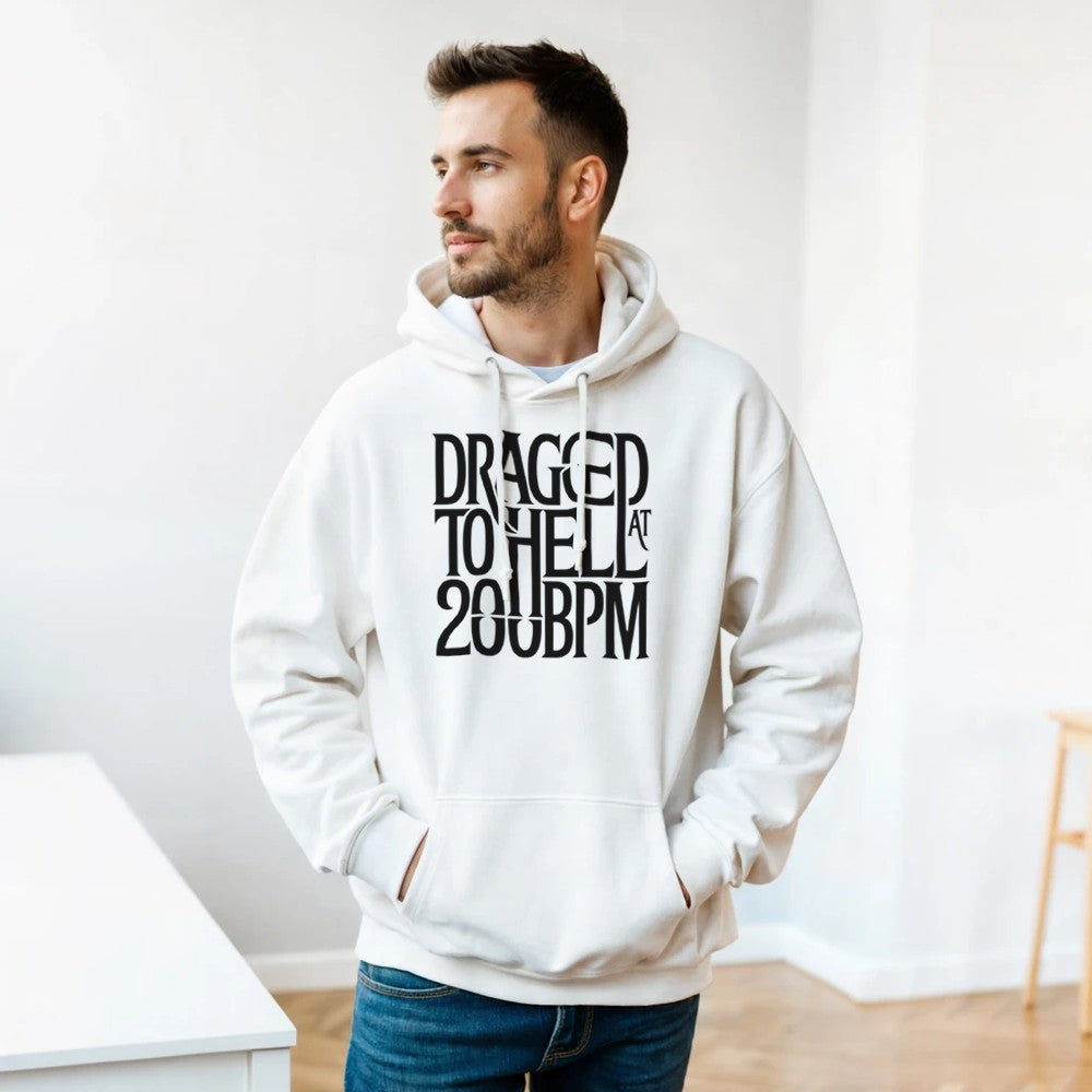 dragged to hell at 200bpm - Unisex rave hardcore hoodie - white