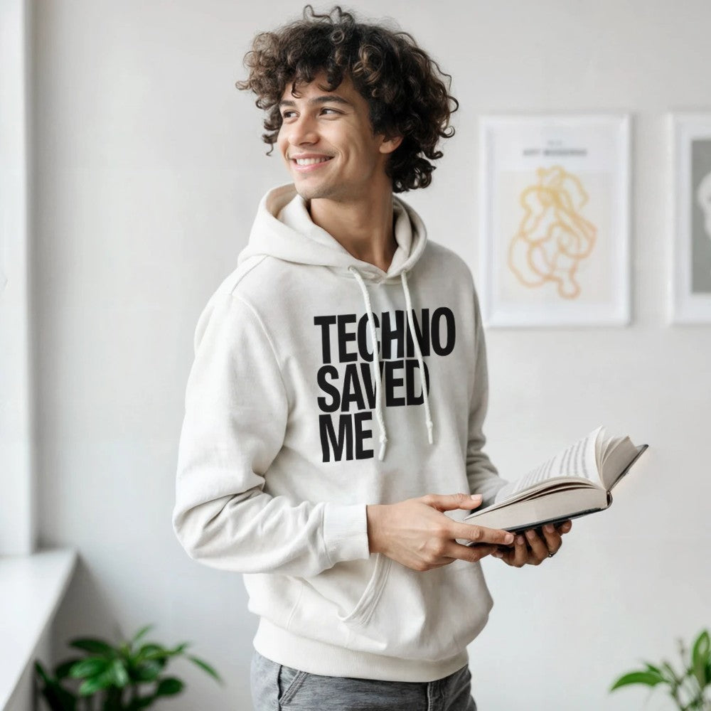 TECHNO SAVED ME - UNISEX TECHNO RAVE HOODIE - WHITE