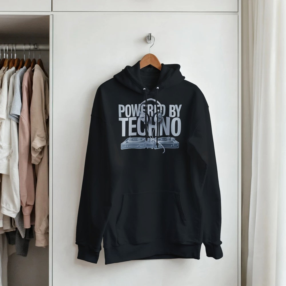 Stomp - Powered By Techno - Unisex Hoodie - print on the front - Black