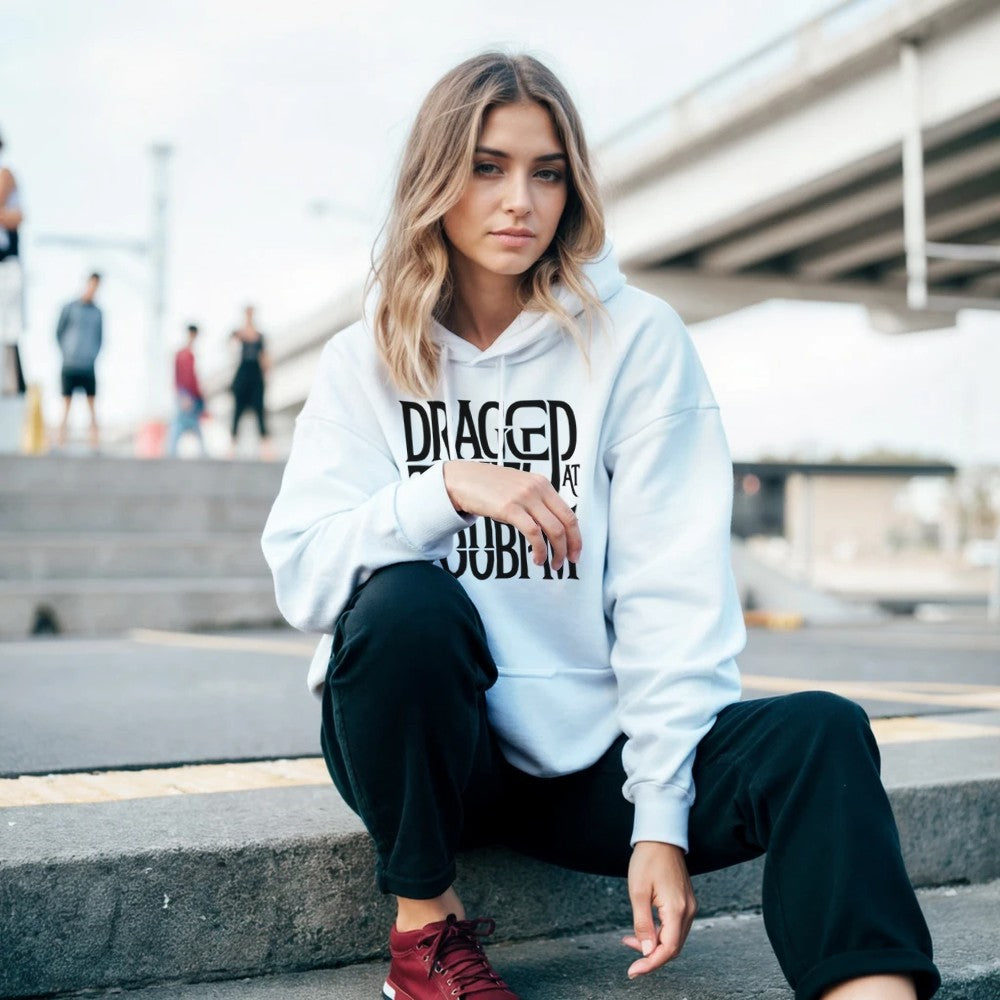 dragged to hell at 200bpm - Unisex rave hardcore hoodie - white