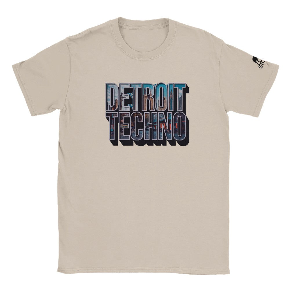 Unisex Beige tshirt for Adults – Music Festival Streetwear Rave Clothing – Techno, EDM, DJ Shirt - detroit techno print
