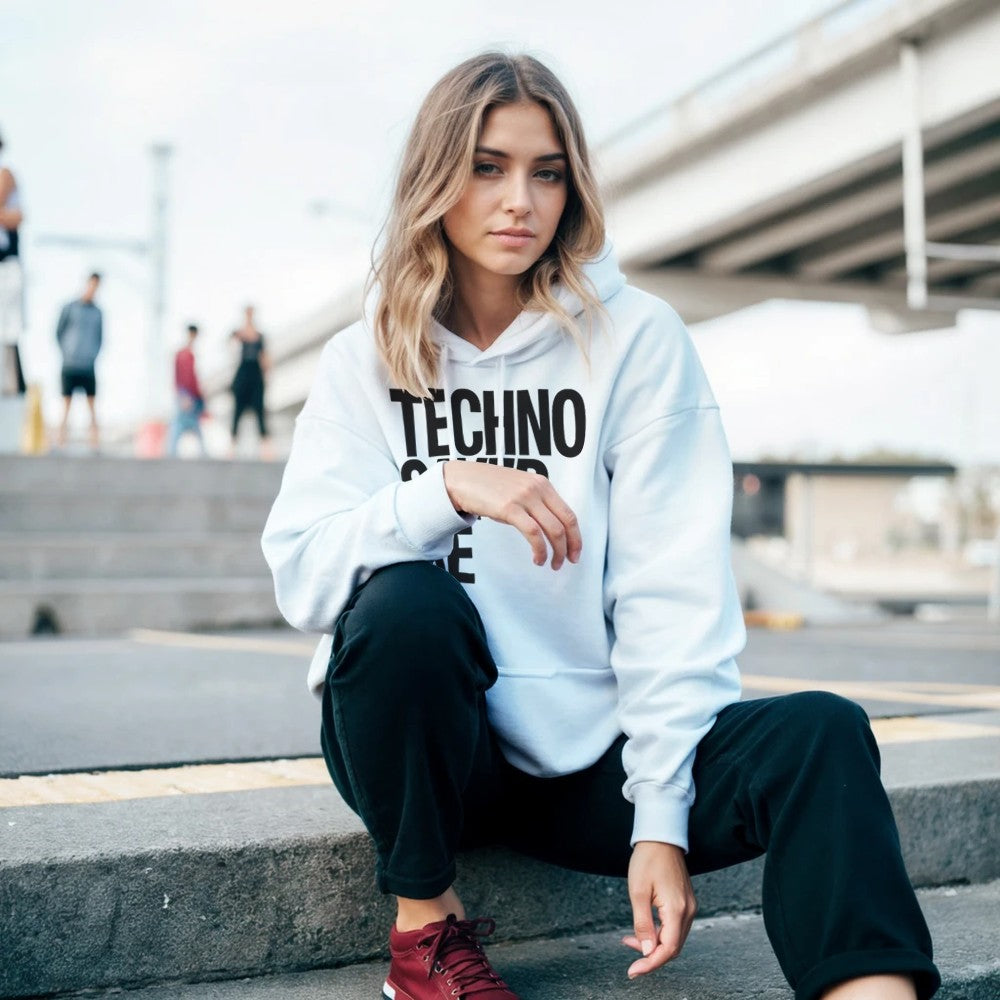 TECHNO SAVED ME - UNISEX TECHNO RAVE HOODIE - WHITE