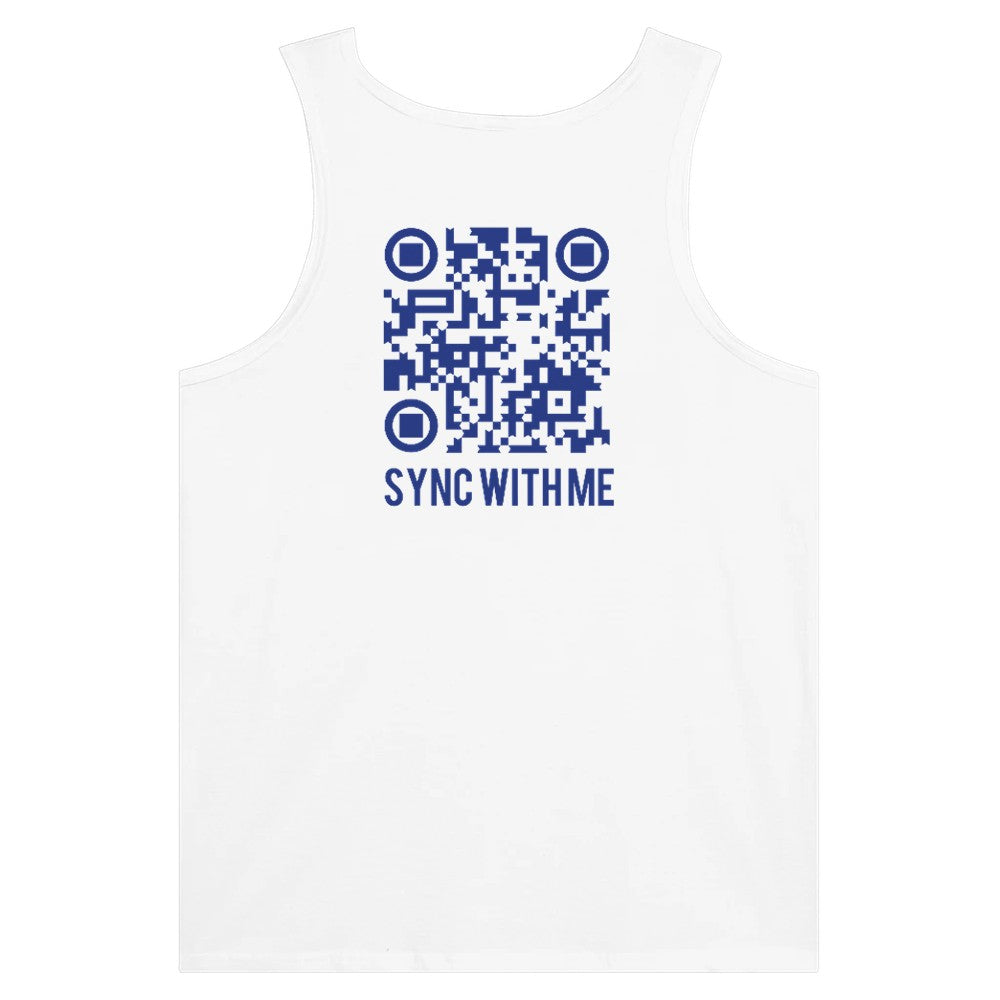 stomp ravewear - RaveLink Custom QR Code - Unisex tank top - white with blue QR code on the back