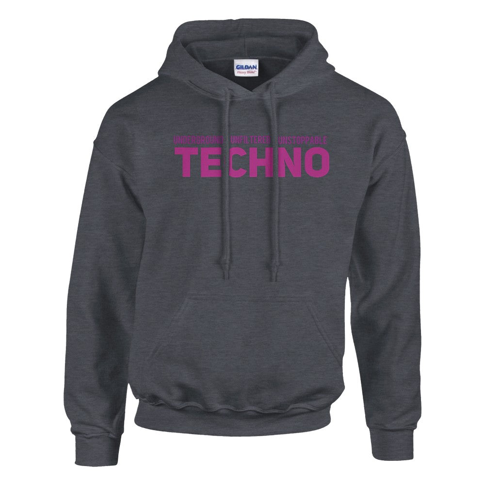 underground unfiltered unstoppable in big bold pink font - unisex techno rave stomp hoodie - grey