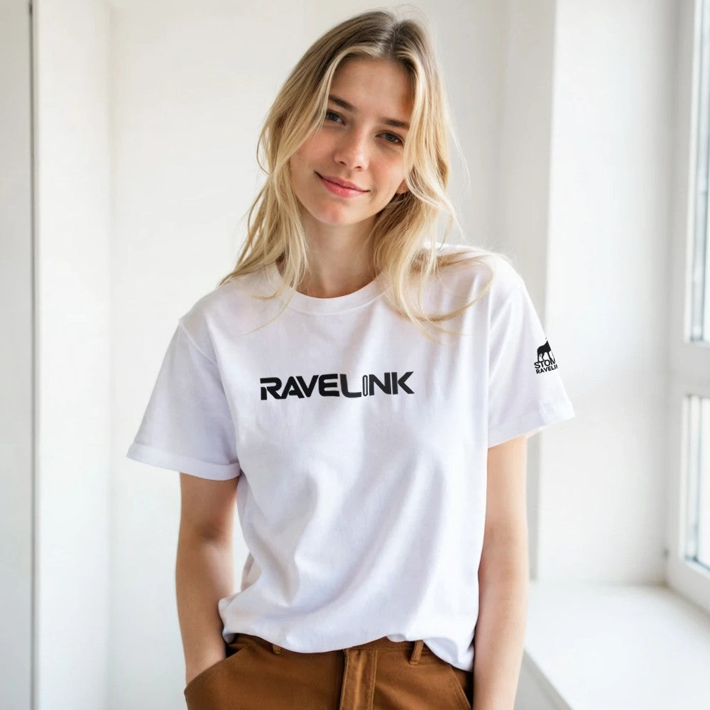 stomp ravewear - RaveLink Custom QR Code - Unisex t-shirt - white with black QR code on the back