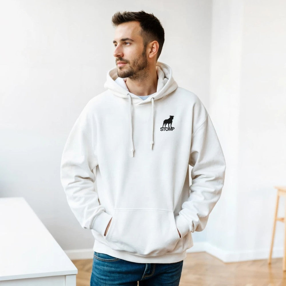 Unisex White hoodie for Adults – Music Festival Streetwear Rave Clothing – Techno, EDM, DJ Shirt - im the drum and bass father print on the back