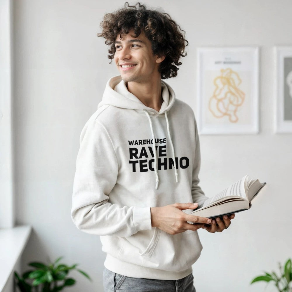 Warehouse Rave Techno unisex hoodie - front view - White
