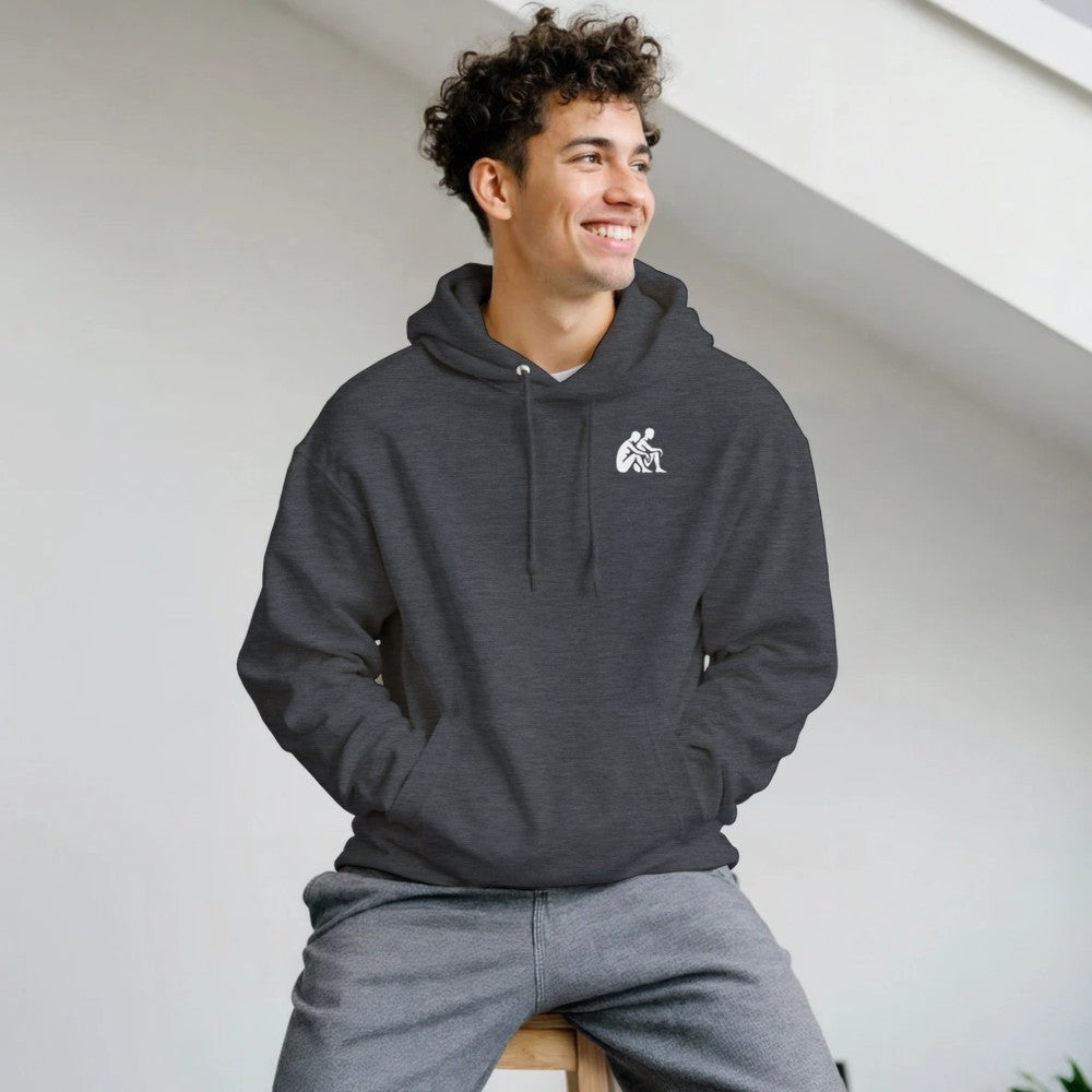 Unisex Grey Hoodie for Adults – Music Festival Streetwear Rave Clothing – Techno, EDM, DJ Shirt -  an image og a head made of puzzle pieces and the #give me a tap print