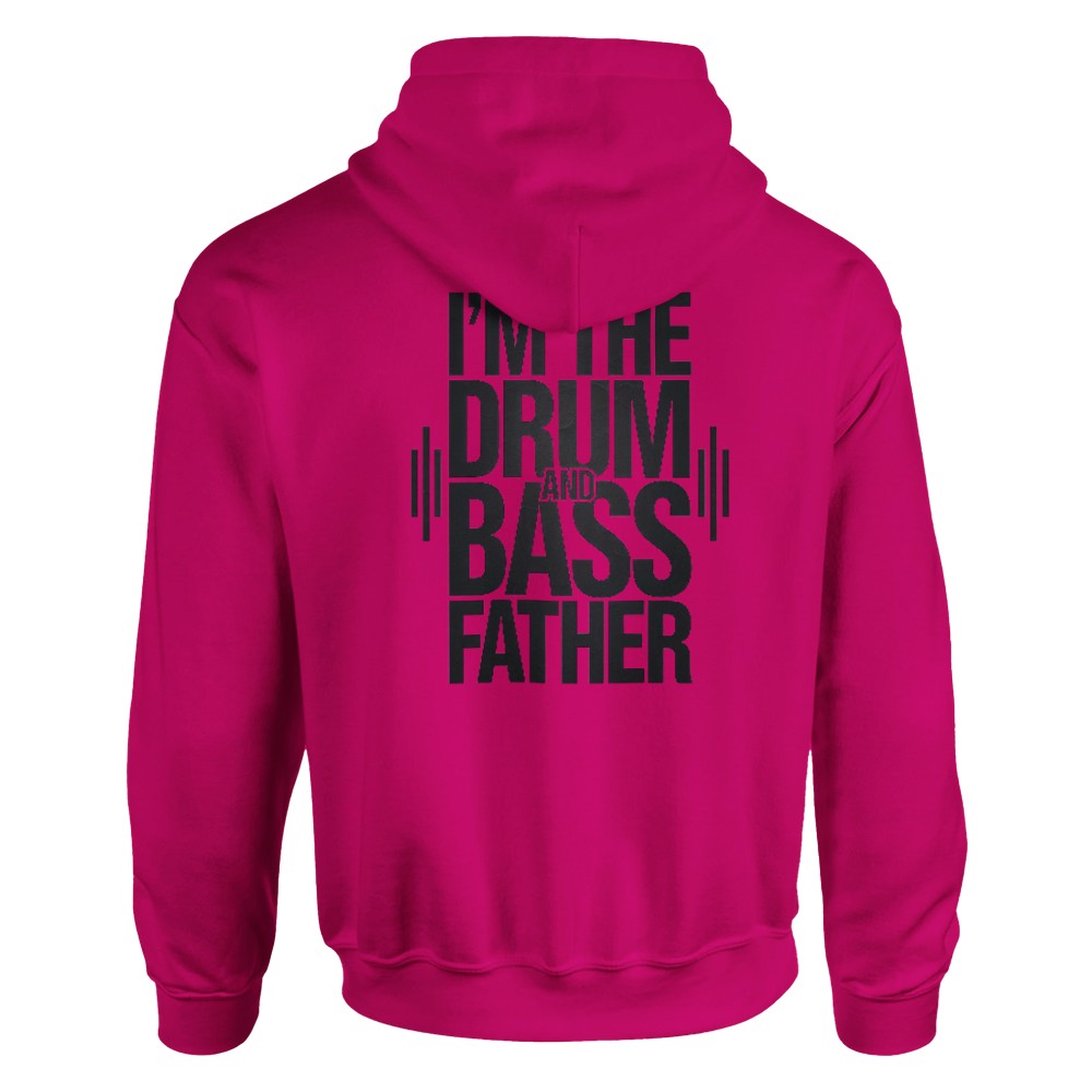 Unisex Pink hoodie for Adults – Music Festival Streetwear Rave Clothing – Techno, EDM, DJ Shirt - im the drum and bass father print on the back