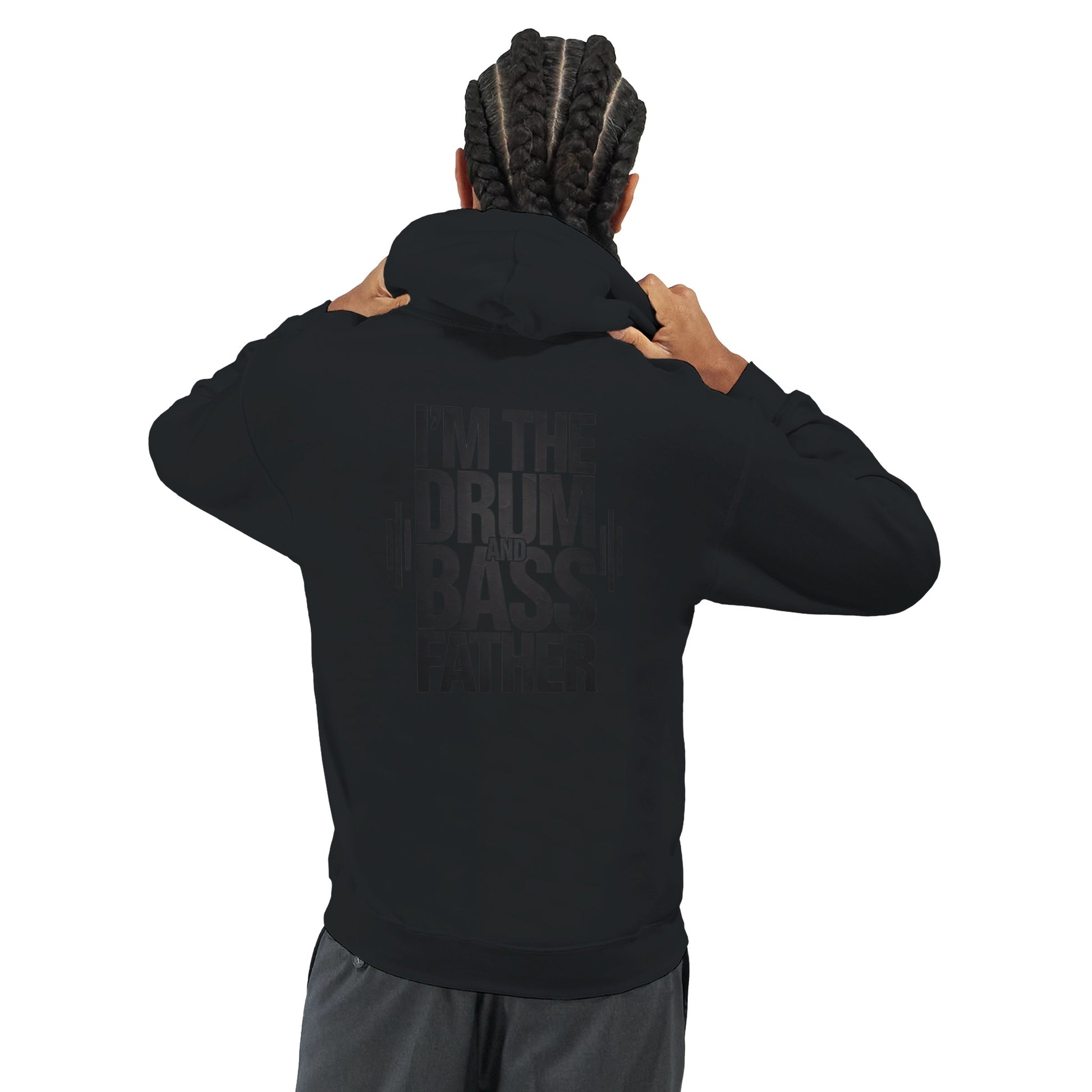 Unisex Black Hoodie for Adults – Music Festival Streetwear Rave Clothing – Techno, EDM, DJ Shirt - The drum and bass father print