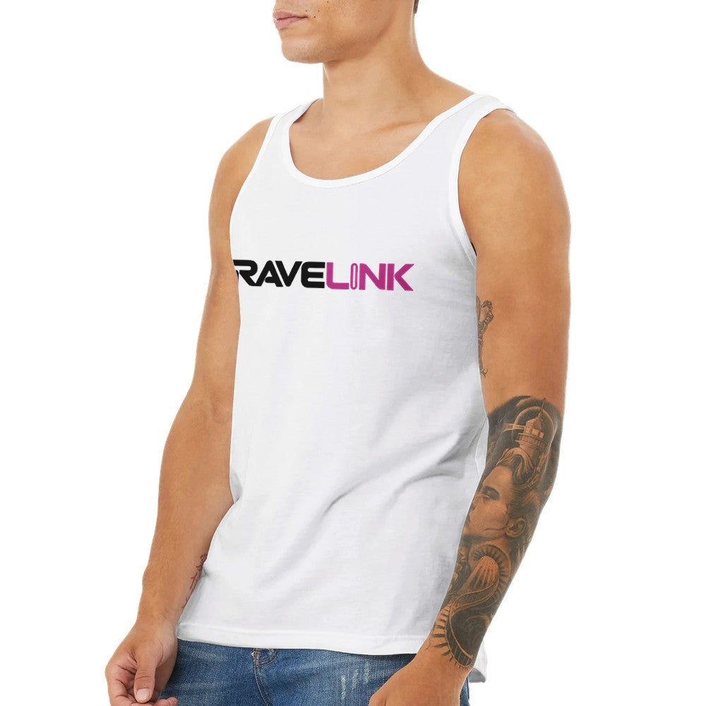 stomp ravewear - RaveLink Custom QR Code - Unisex tank top - white with pink QR code on the back
