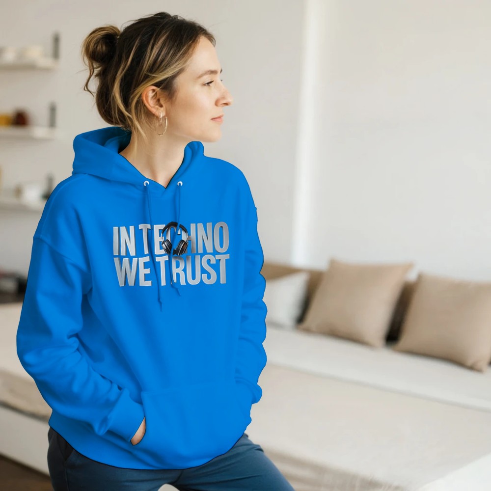Stomp - In techno we trust - Unisex Hoodie - print on the front - Blue