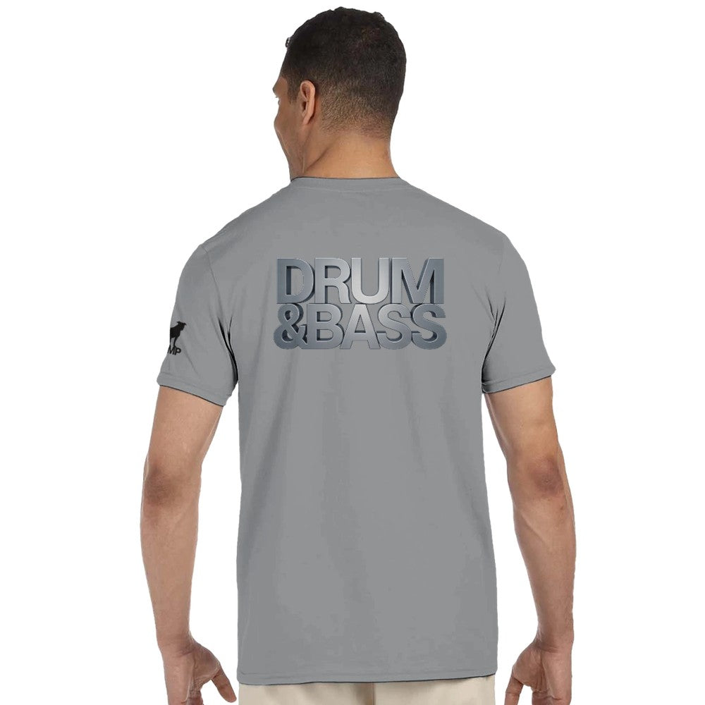 Unisex Grey tshirt for Adults – Music Festival Streetwear Rave Clothing – Techno, EDM, DJ Shirt - drum and bass in silver print