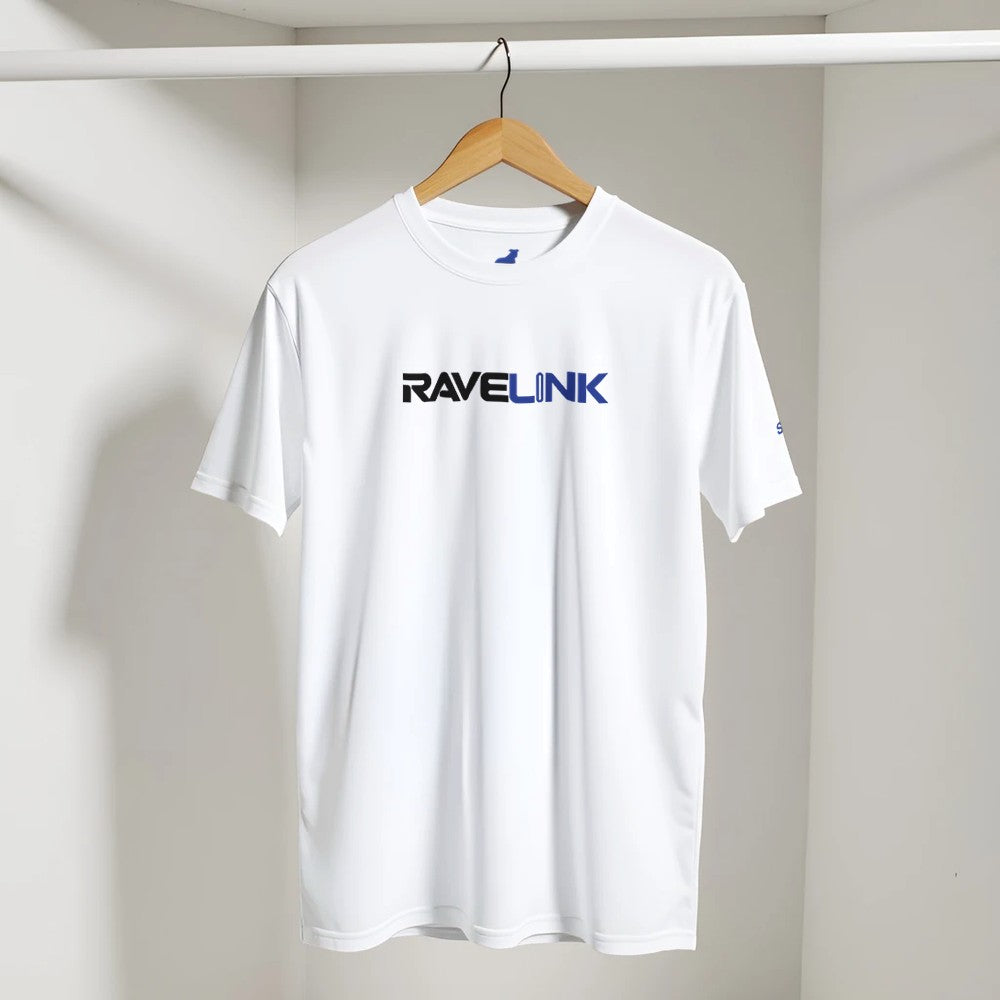 stomp ravewear - RaveLink Custom QR Code - Unisex t-shirt - white with blue QR code on the back