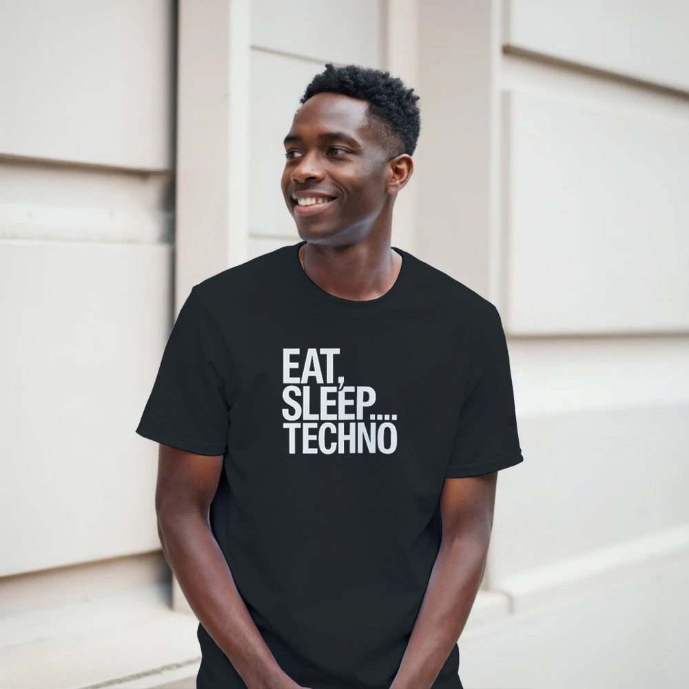 EAT SLEEP TECHNO - TECHNO RAVE UNISEX TSHIRT - BLACK