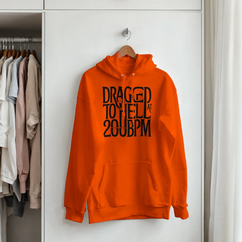 dragged to hell at 200bpm - Unisex rave hardcore hoodie - orange