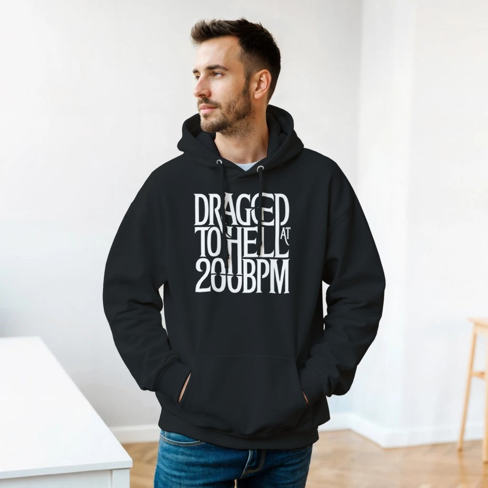dragged to hell at 200bpm - Unisex rave hardcore hoodie - black